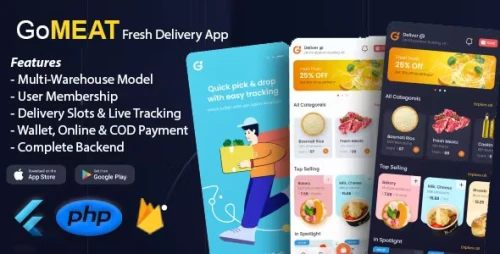 Chicken, Meat, Fish Delivery Flutter App with Admin Panel - GoMeat