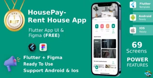 Rent Home App | UI Kit | Flutter | Figma FREE | HousePay