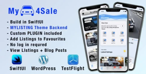 MyCar4Sale - IOS companion app for My Listing Theme: Car Demo. WP Plugins included