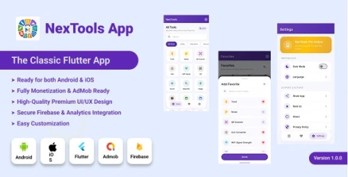 NexTools | 48-in-1 Utility and Multi-Tool Flutter App with AdMob and In-App Purchases