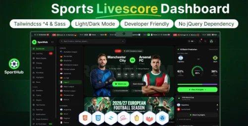 SportHub – Sports Live Score & Analytics Dashboard HTML Template