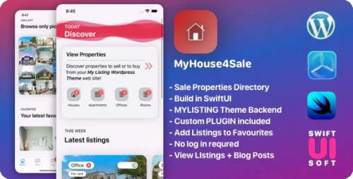 MyHouse4Sale - Real Estate IOS Companion App for MyListing. WordPress Backend + Plugin