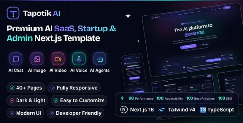 Tapotik AI - Premium AI SaaS, Startup & Admin Next.js Template
