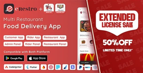 eRestro - Multi Restaurant Flutter App | Food Ordering App with Admin Panel & Restaurant Panel
