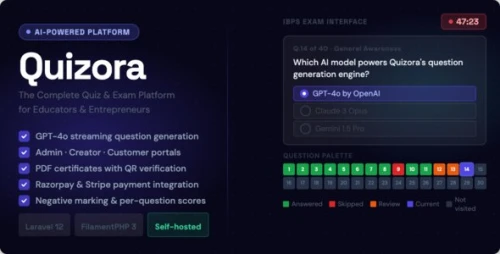 Quizora – AI Quiz & Exam SaaS Platform with Payments and Certificates
