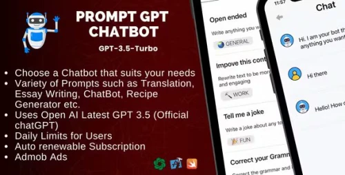 PromptGPT for IOS - AI Multi Chatbot based on ChatGPT GPT 3.5 and OpenAI | IOS Swift Full