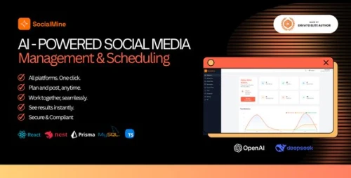 SocialMine - AI-Powered Social Media Management & Scheduling SaaS | React + Nest.js Script