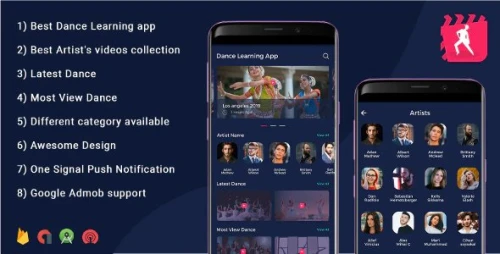 Android Dance App - Video App (youtube channel + live streaming + m3u8 + Movies)