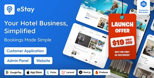 eStay - Hotel Booking & Management System with Flutter App, PWA Web & Laravel Admin