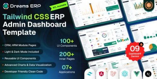 Dreams ERP - ERP & Business Management Dashboard Template | React, Next.js, Angular, Vue & Laravel