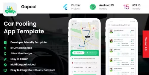 2 App Template - Carpooling App - Bike Pooling App - Ride Sharing App - Car sharing App - Gopool