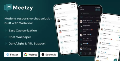 Meetzy Mobile App Addon –WhatsApp Clone Chat | Real-Time Chat | Audio & Video Calling | Group Chat