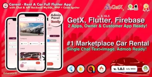 Carent - Rent Car Full Flutter App with Chat | Admin Panel | GetX | Owner & Customer App Include