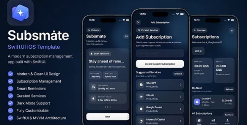 Subsmate – Subscription Manager & Bill Tracker - iOS SwiftUI App Template