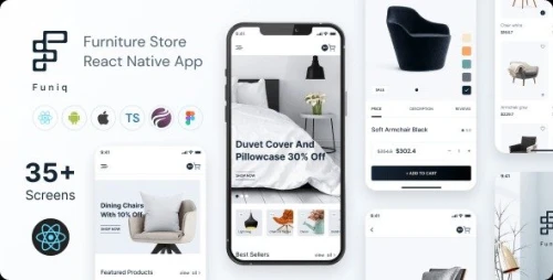 Funiq - Furniture Store React Native App | CLI 0.72.3 | TypeScript | Redux Store | Admin Panel