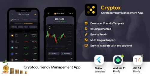 Crypto Prices, Charts - Wallet & NFT Tracker Android + iOS App UI Template - FLUTTER 2 - Cryptox