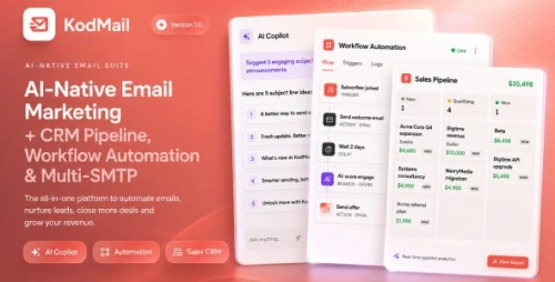 KodMail- AI-Native Email Marketing + CRM Pipeline, Campaign Builder, Automation & Multi-SMTP (SaaS)