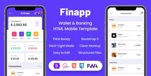 Finapp - Wallet &amp; Banking HTML Mobile Template