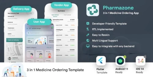 Online Medicine Ordering Android App + Online Medicine iOS App Template - 3 Apps - Flutter