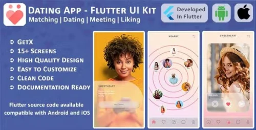 Dating App - Matching, Likes, Meeting New People - Flutter Mobile UI Template/Kit (Android, iOS)