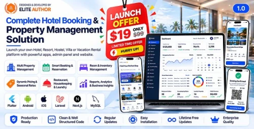 DTHotel - Hotel Booking & Property Management Flutter App with Laravel Admin & Next.js