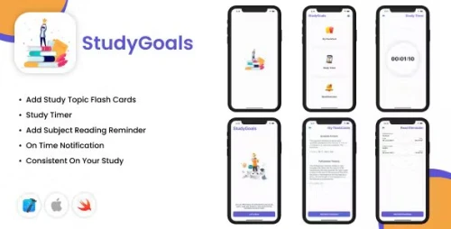 StudyGoals - iOS App - Reading Reminder - Study Timer - Study Flash Cards