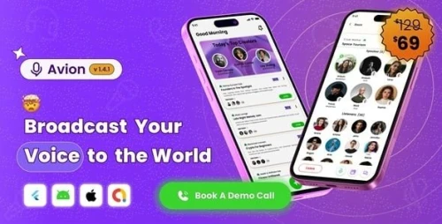 Avion Flutter Real‑Time Voice Chat, Group Audio Calls & Conferencing App with Social Media and Admob