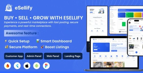eSellify Buy & Sell Marketplace Flutter App with Admin Panel | Classified Ads App like OLX, Quikr