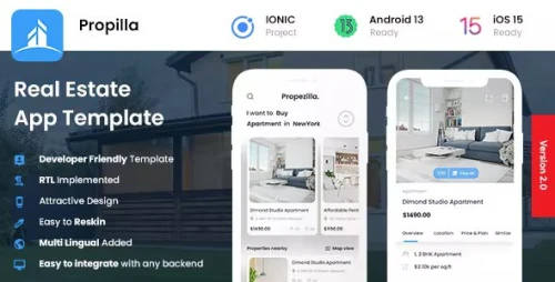 2 App Template - Real Estate App - Property Buying Selling App - Property eCommerce App - Propilla
