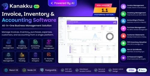 Kanakku — Invoice, Inventory & Accounting Software, built on React + Node.js (AI Powered)