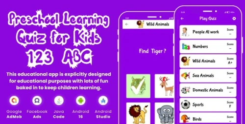 Preschool Learning Quiz For Kids with AdMob Facebook Ads Android