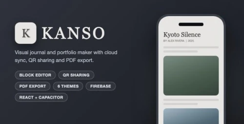 Kanso | Visual Journal and Portfolio Maker With Block Editor, QR Sharing and PDF Export - React