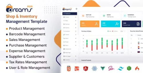 DreamsPOS - Food & Retail POS Inventory Admin Dashboard (React, Vue, Angular, Laravel, HTML)