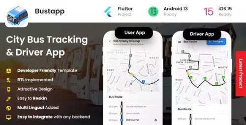 4 App Templates - City Bus Tracking App - Bus Ticket Booking App - City Bus Driver & Rider App