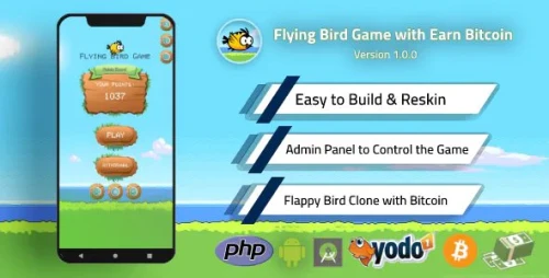 Flying Bird Game - Play to Earn Bitcoin with Admin Panel and Admob