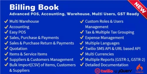 Billing Book -Advanced POS, Inventory, Accounting, Warehouse, Multi Users, GST Ready