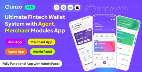 Qunzo – Fintech Wallet App and Web with User, Agent and Merchant Modules Including Admin Panel