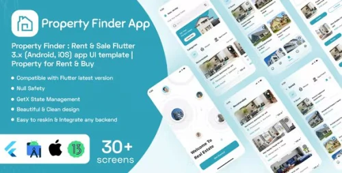 Property Finder : Rent & Sale Flutter 3.x (Android, iOS) app UI template - Property for Rent & Buy