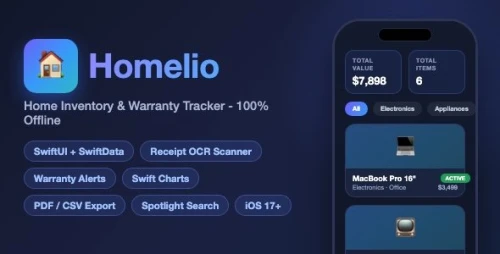 Homelio | Home Inventory and Warranty Tracker With Receipt Scanner, Charts and PDF Export - SwiftUI