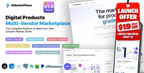 AMarketPlace – Multi-Vendor Digital Marketplace SaaS | Next.js 16, React 19 and PostgreSQL