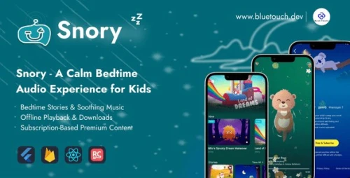 Snory - Premium Bedtime Stories Flutter App | Offline Audio & Subscriptions | React Admin Panel