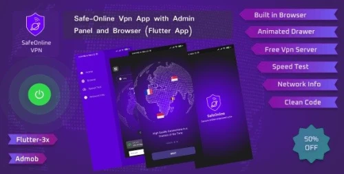 Safe-Online Vpn App with Admin Panel and Browser (Flutter App)