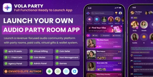 Vola Party – Audio Party Room App with Admin Panel | Paid Calls, Chat, Gifts, Wallet, Host & Agency