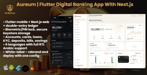 Aureum | Digital Banking Flutter App With Next.js Web Script