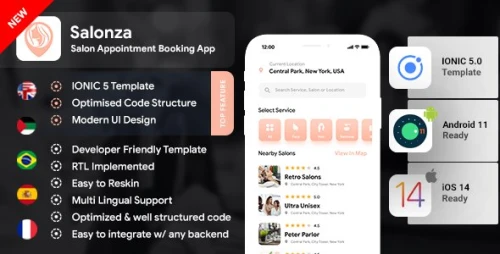 Multi Salon Android App Template + Multi Salon iOS App Template - 2 Apps User + Salon - IONIC 5