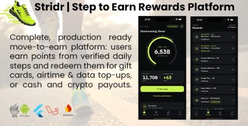 Stridr | Step-to-Earn Rewards Flutter App With Laravel Backend