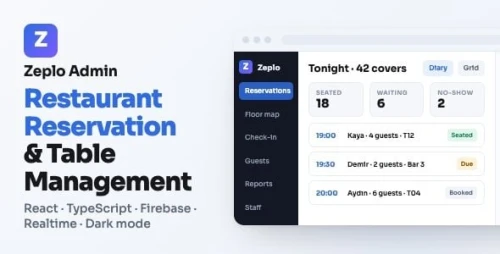 Zeplo Admin | Restaurant Reservation and Table Booking Dashboard With React and Firebase