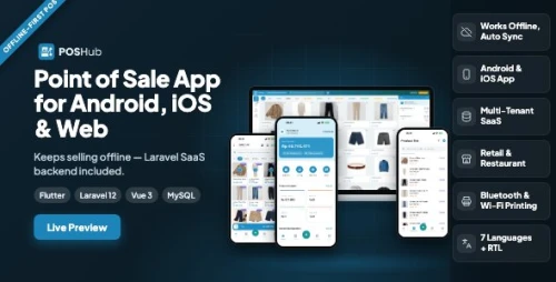 POSHub | Offline-First POS Flutter App for Retail & Restaurant with Laravel SaaS Backend