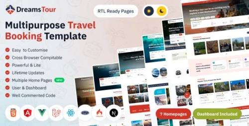 Dreams Tour - Tour and Travel Booking Frontend Template with Agent Dashboard