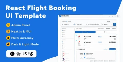Reactflights - Next.js Flight Booking UI Template with Admin Dashboard